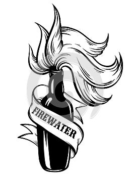 Vector hand drawn illustration of ` Firewater`.