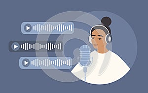Vector hand drawn illustration in flat style on the theme of recording podcasts