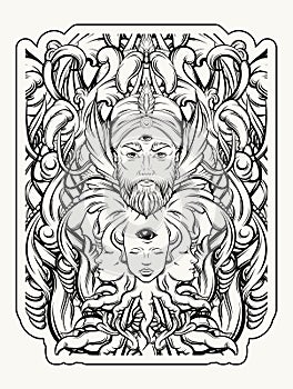 Vector hand drawn illustration of fortune teller with three eyes.