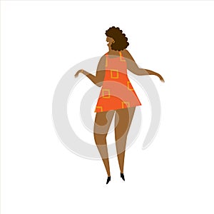 Vector hand drawn illustration of fun carribean or african woman dancing samba. Isolated on white background.