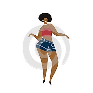 Vector hand drawn illustration of fun carribean or black woman dancing salsa. Isolated on white background.