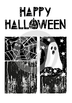 Vector hand drawn illustration of  funny Happy Halloween design  elements and characters