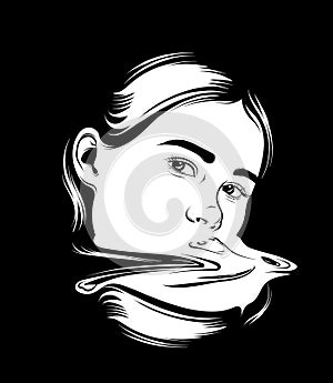 Vector hand drawn illustration of girl in surrealistic style.