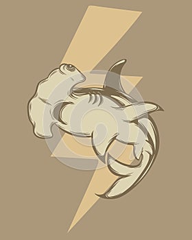 Vector hand drawn illustration of hammerhead shark isolated.
