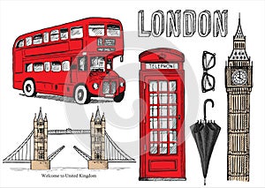 Vector hand drawn illustration with London symbols