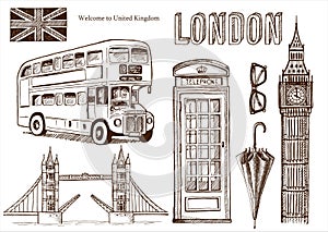 Vector hand drawn illustration with London symbols