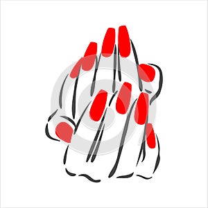 Vector hand drawn illustration of manicure and nail polish on woman hands