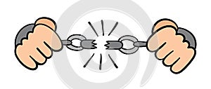 Vector hand-drawn illustration of prisoner breaking chains