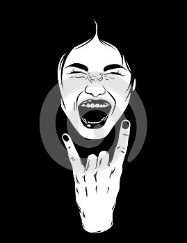 Vector hand drawn illustration of screaming girl.