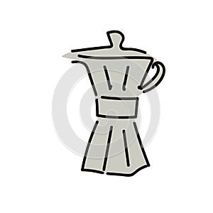 Vector hand drawn illustration set of coffee preparation. Pour over brewer, coffee kettle, french press