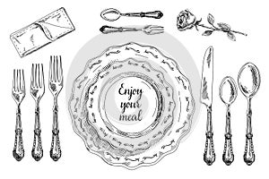 Vector hand drawn illustration with Table setting