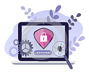 Vector hand drawn illustration on the theme of antivirus for computers and data protection