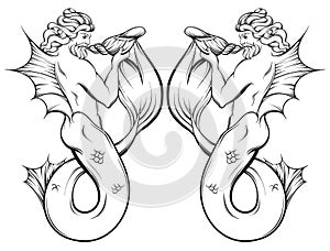 Vector hand drawn illustration of triton in realistic line style. photo