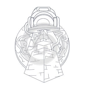 Vector hand drawn illustration of ufo pyramid