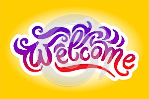 Vector hand drawn illustration of Welcome logo lettering illustration on white background.