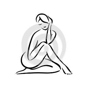 Vector hand drawn illustration of woman figure on white background