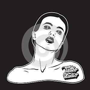 Vector hand drawn illustration of young beautiful woman.