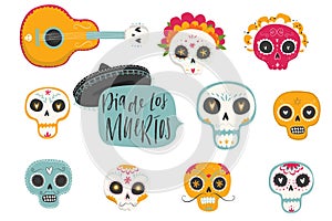 Vector hand drawn illustrations of Mexican holiday Day of the Dead