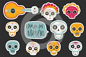 Vector hand drawn illustrations of Mexican holiday `Day of the Dead`