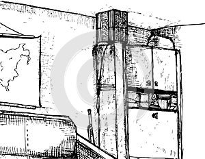 Hand drawn interior of cabinet