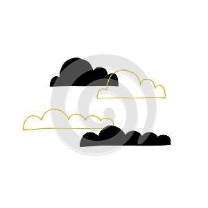 Vector hand drawn isolated elements, set of clouds.