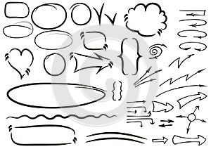 Vector hand drawn isolated sketchy arrows icons set. Hand drawn