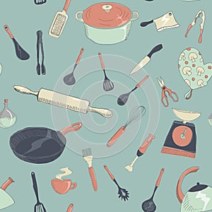 Vector hand drawn kitchen icon set