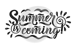 Vector hand drawn lettering about Summer. Isolated calligraphy for travel agency, beach party. Great design for postcard