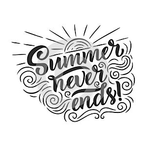 Vector hand drawn lettering about Summer. Isolated calligraphy for travel agency, beach party. Great design for postcard, print or