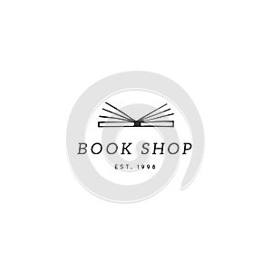 Vector hand drawn logo template, open book. Publishing, writing and copywrite theme.