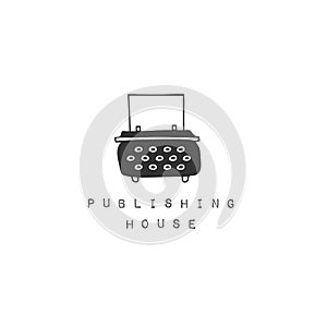 Vector hand drawn logo template with a typewriter icon. Publishing, writing and copywriting theme.