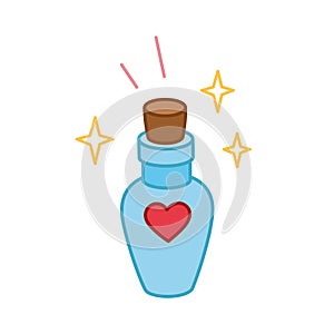 Vector hand drawn magic love potion bottle. Vector icon for valentines day. Magical drink illustration.