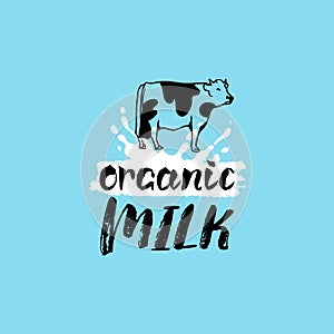 Vector hand drawn milk label. Sign for dairy produce. Tag and element for products packaging, cartons, advertising etc.