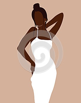Vector hand drawn minimalistic illustration of girl. Creative artwork. Template for card, poster, banner, print for t-shirt, pin,