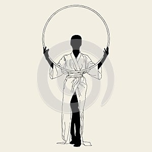 Vector hand drawn minimalistic illustration of woman with hoop.