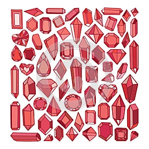Vector hand drawn modern set of crystals