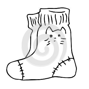 Vector hand drawn outline doodle cute cozy socks. Sketch illustration for print cards, pattern, poster, textile, web, mobile and
