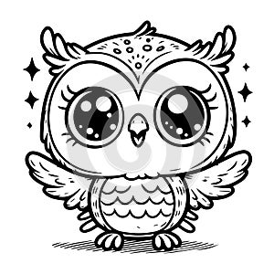 Vector hand drawn owl outline childish illustration photo