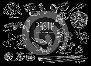 Vector hand drawn pasta menu. Vintage chalkborad line art illust