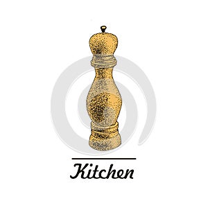 Vector hand drawn pepper mill