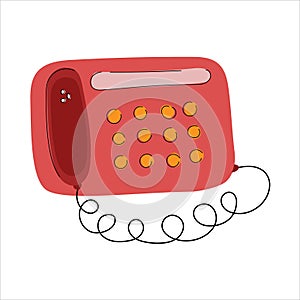 Vector hand drawn phone illustration with buttons, telephone receiver. Devices. Gadgets Fax. Doodle