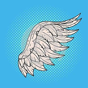 Vector hand drawn pop art illustration of angel wing.