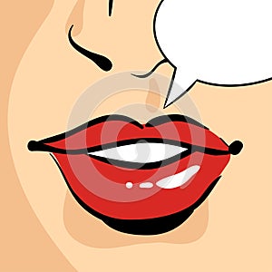 Vector hand drawn pop art illustration of beautiful red woman lips