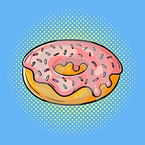 Vector hand drawn pop art illustration of donut. Fast food.