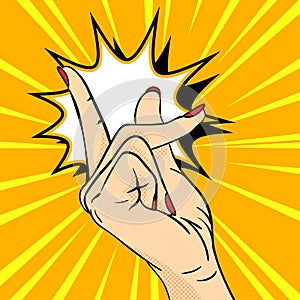 Vector hand drawn pop art illustration of hand. Hand gesture