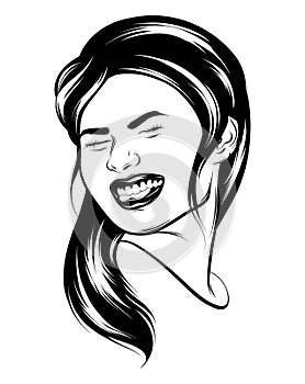 Vector hand drawn realistic illustration of happy girl with smile isolated.