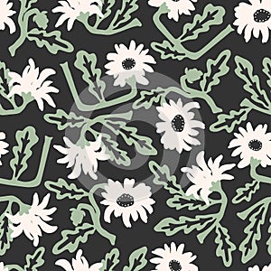 Vector hand-drawn retro African daisy flower illustration repeat seamless repeat pattern