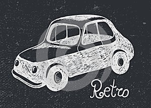 Vector hand drawn retro car illustration, card, poster. photo