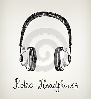 Vector hand drawn retro headphones, earphones