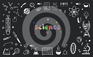 Vector hand drawn Science and Education doodle Frame . DNA, Biology, Astronomy and other